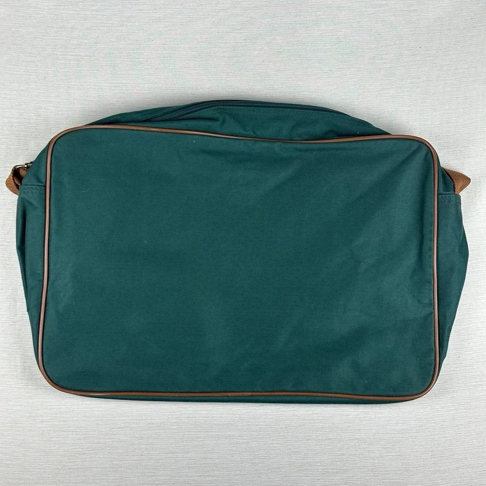 Vtg‎ 90s Polo Ralph Lauren Messenger Laptop Bag Green Brown Leather Patch Strap